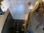 Hot Skinny Long Hair Blonde Wife has a new Blue Super Short Miniskirt and under it she has white cot 5/16