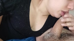 The guy's hard cock reveals the bitch's cheek, who sucks hard until the bottom of her throat