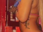 Sexy Ebony slut masturbates at work and gets caught