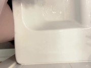 In public restroom while excited about meeting girl
