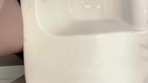 In public restroom while excited about meeting girl