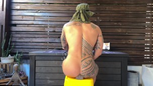After a long hike in the forest a dildo session in the terrace "OrtizJona"