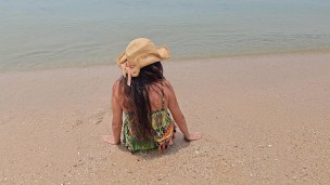 Public Beach NO PANTIES # Risky Pussy n red BUT PLUG flashing