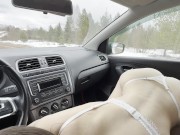 I played with the beauty's pussy in the car and ejaculated a lot of cum in her mouth 13/16