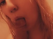 Kitten sucks and licks her cum of her dildo after cumming in the shower 3/16