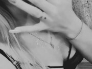 Young student fucks dildo hard, cum in mouth, black and white! 11/16