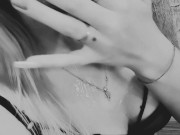 Young student fucks dildo hard, cum in mouth, black and white! 12/16