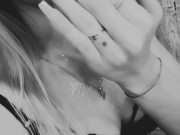 Young student fucks dildo hard, cum in mouth, black and white! 14/16