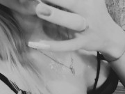 Young student fucks dildo hard, cum in mouth, black and white! 15/16