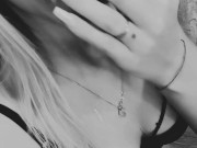 Young student fucks dildo hard, cum in mouth, black and white! 2/16