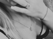 Young student fucks dildo hard, cum in mouth, black and white! 3/16