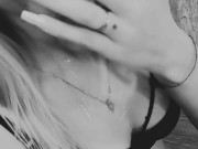 Young student fucks dildo hard, cum in mouth, black and white!