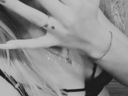 Young student fucks dildo hard, cum in mouth, black and white! 9/16