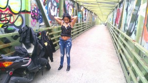 SOLO FEMALE COSPLAY UNDRESSING OUTSIDE BLACK DRESS BIKE TRAIL PATH