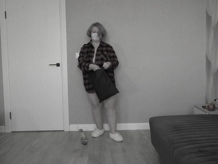 Busty BBW MILF tries on a nurse costume