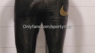 Nike pro shiny wetlook in shower and cum
