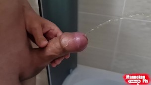 Erection cock long pissing in the bathroom