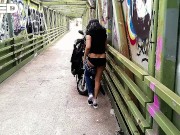 NYC SOLO FEMALE NEW YORK CITY BIKE TRAIL PUBLIC COSPLAY BLACK DRESS OUTSIDE