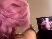 My Latina girlfriend love to give me a head while watching Porn about double blowjob 13/16