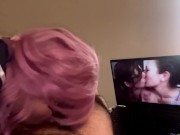My Latina girlfriend love to give me a head while watching Porn about double blowjob 8/16