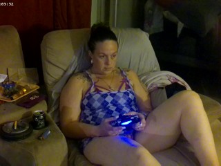 Filming Step Mom With Her See Through Panties and Pussy Lips Poking Out, While She Is Playing Games