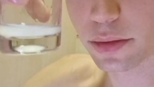 Twink Drinks His Own CUM