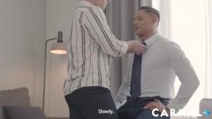 Staghomme - Bastian Karim sits on John Rodriguez thick DILF cock raw