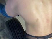 Fast sex in garage on dirty tire, mutal orgasm 6/16