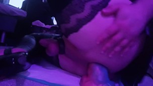 Sissy slut moans like a bitch while fucking a big fantasy dildo