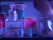 Hot brunette is cleaning up her kitchen at late night