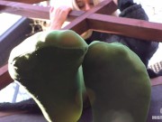 My nylon feet in green tights on your face 14/16