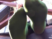 My nylon feet in green tights on your face 15/16