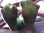My nylon feet in green tights on your face 16/16