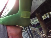 My nylon feet in green tights on your face 7/16