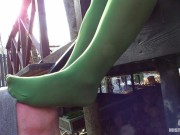 My nylon feet in green tights on your face 9/16