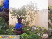African gardener AKIILISA checking out the fruits of the season/lover's Tshirt and tiny booty short/ 13/16