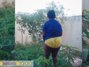 African gardener AKIILISA checking out the fruits of the season/lover's Tshirt and tiny booty short/ 2/16