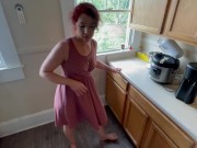 Roxan Reeves stops washing dishes to get a throat pie in the kitchen blowjob sloppy deepthroat oral 1/16