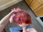 Roxan Reeves stops washing dishes to get a throat pie in the kitchen blowjob sloppy deepthroat oral 10/16