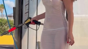 I’m Washing My Car in a See‑Through Dress – Street Voyeur Fantasy
