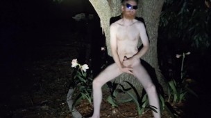 Fingering ass and humping a tree in the moonlight
