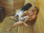 Cámara en el sauna , comida a flaca tatuada 16/16