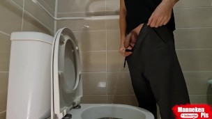 Boy long pissing with uncircumcised cock and big balls