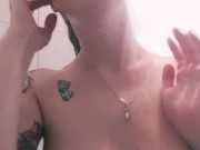 Natural blonde shows off armpits in shower 6/16