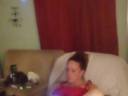 Thick white girl with long brunette hair and hazel eyes teasing in her panties playing video games 12/16