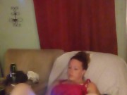 Thick white girl with long brunette hair and hazel eyes teasing in her panties playing video games 13/16