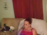 Thick white girl with long brunette hair and hazel eyes teasing in her panties playing video games 2/16