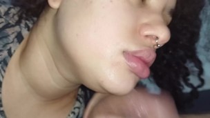 blowjob with facial cum, this bitch is the best, she is thirsty for cock,cum face, pov asmr🍆🥛💦😵