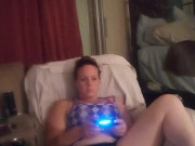 Beautiful bbw long hair brunette lifts up her mini dress and smokes cigarettes while playing games 7/16