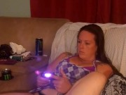 I lift up my micro minidress and show off my panties and spread my legs on couch while playing games 5/16